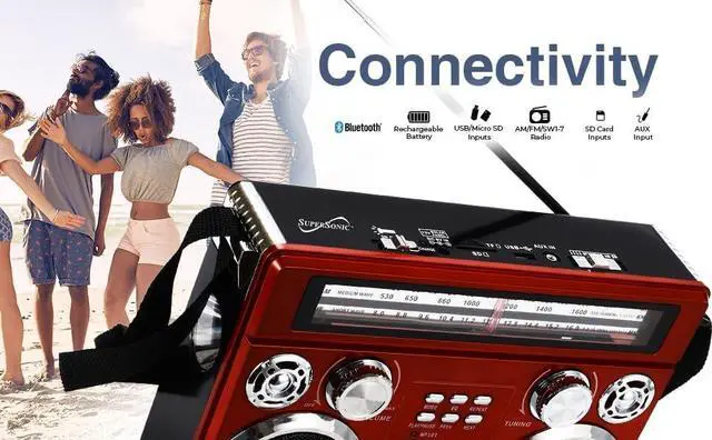 Alt view image 13 of 16 - Supersonic SC-1097BT Retro AM/FM/SW 3-Band Portable Radio /Bluetooth/Flash Light