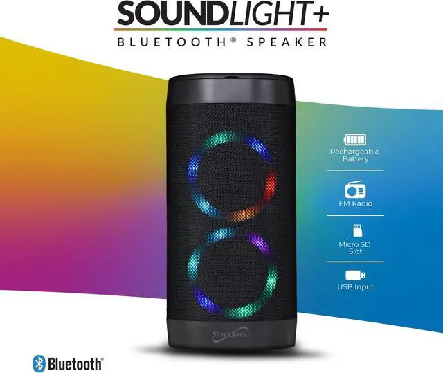 Alt view image 4 of 7 - Supersonic SC-2332BT Soundlight Bluetooth Speaker, Stream from Any Device, USB/SD Playback, FM Radio, Vibrant Ring Light