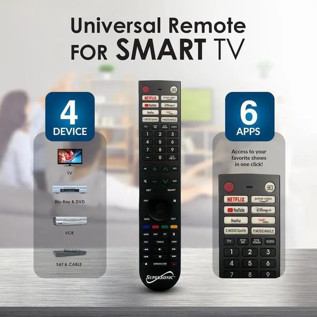 Alt view image 2 of 7 - Supersonic SC-326 Universal Remote Control for Smart TV with HotKeys for Streaming, Controls 4 Devices