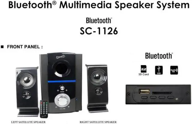 Alt view image 7 of 10 - Supersonic SC-1126BT Bluetooth Multimedia Speaker System  FM Radio, SD/USB, Remote Control | 25W RMS