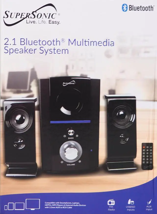Alt view image 9 of 10 - Supersonic SC-1126BT Bluetooth Multimedia Speaker System  FM Radio, SD/USB, Remote Control | 25W RMS