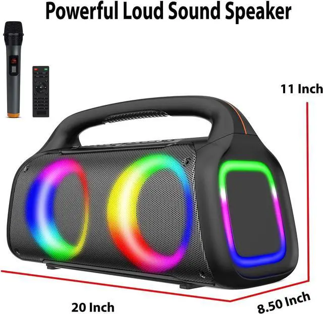 Alt view image 3 of 7 - Boytone Portable Bluetooth Speaker with LED DJ Lights, VHF Wireless Microphones, Remote Control, 60W Powerful Speaker, T