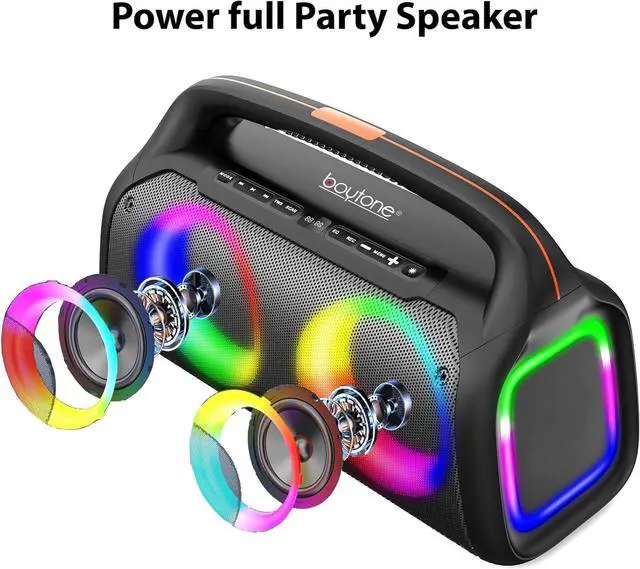Alt view image 5 of 7 - Boytone Portable Bluetooth Speaker with LED DJ Lights, VHF Wireless Microphones, Remote Control, 60W Powerful Speaker, T