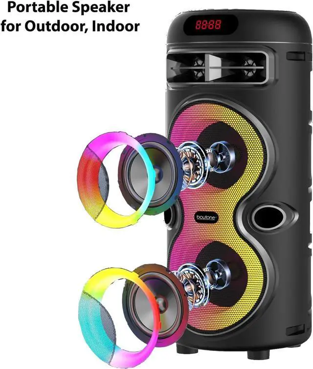 Alt view image 4 of 7 - Boytone Portable Bluetooth Speaker System- Karaoke Machine with Subwoofer, RGB DJ Lights, Wireless Stereo, TWS Pairing B
