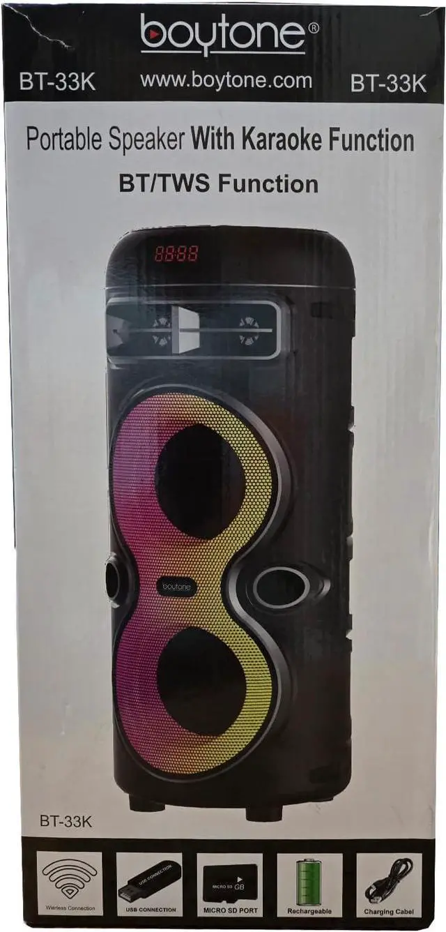 Alt view image 7 of 7 - Boytone Portable Bluetooth Speaker System- Karaoke Machine with Subwoofer, RGB DJ Lights, Wireless Stereo, TWS Pairing B