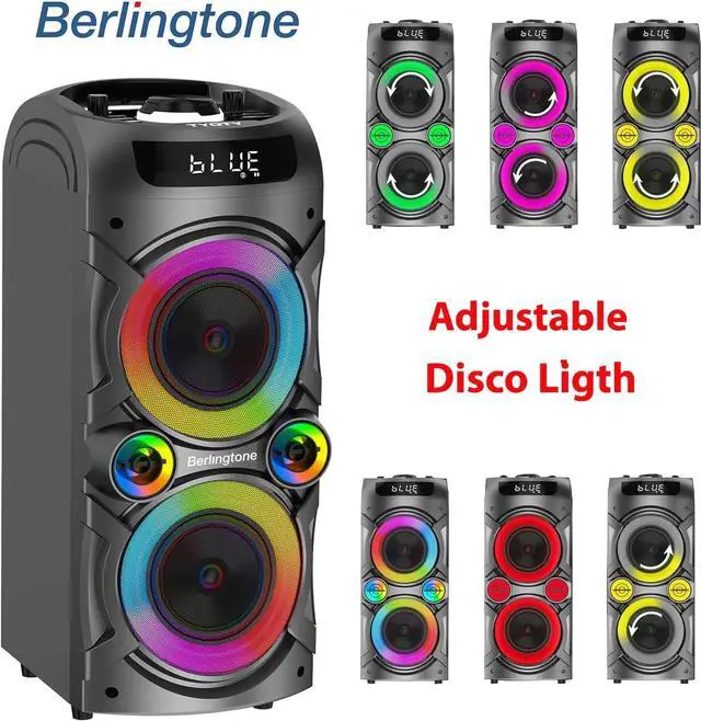 Alt view image 4 of 7 - Berlingtone Bluetooth Karaoke Machine Speaker System with 2 VHF Wireless Microphones, RGB DJ Lights, 100W Subwoofer BR-3