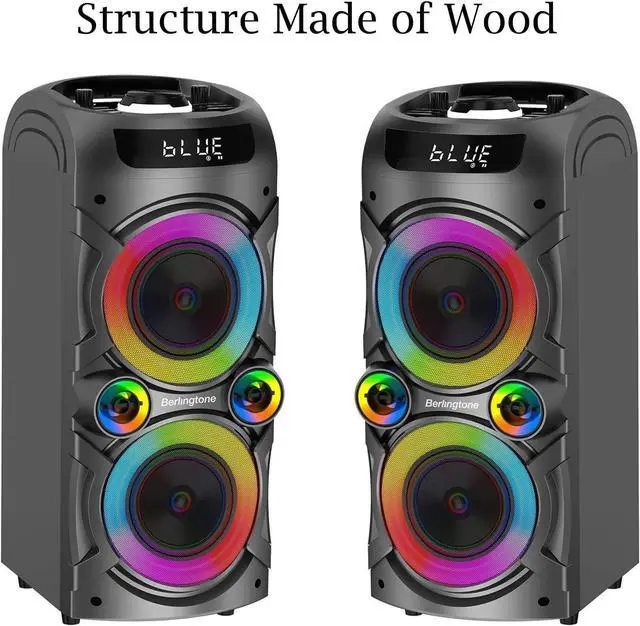 Alt view image 6 of 7 - Berlingtone Bluetooth Karaoke Machine Speaker System with 2 VHF Wireless Microphones, RGB DJ Lights, 100W Subwoofer BR-3