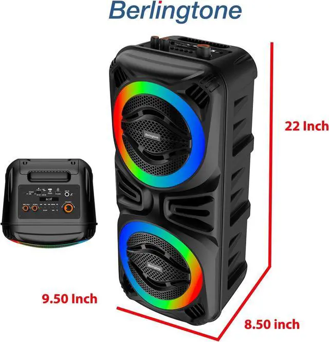 Alt view image 3 of 7 - Berlingtone Portable Bluetooth Speaker with Karaoke Function with VHF Wireless Microphones, DJ Lights, Remote Control BR