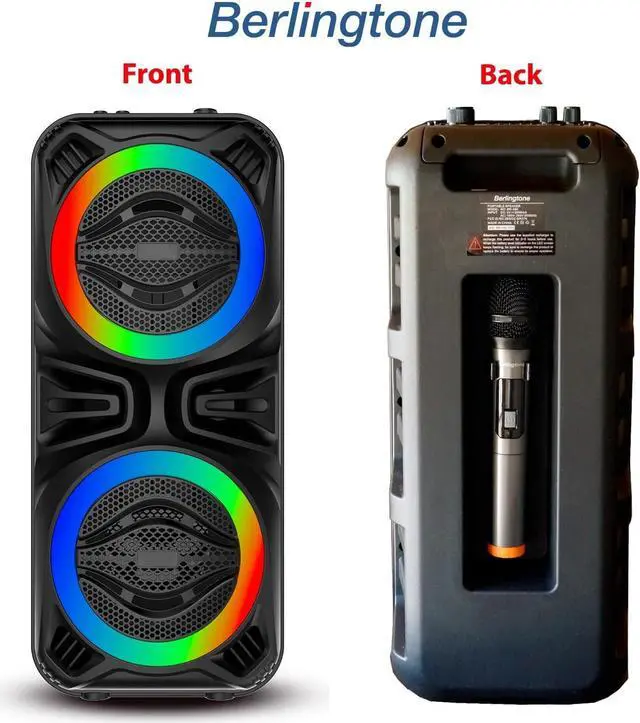 Alt view image 4 of 7 - Berlingtone Portable Bluetooth Speaker with Karaoke Function with VHF Wireless Microphones, DJ Lights, Remote Control BR