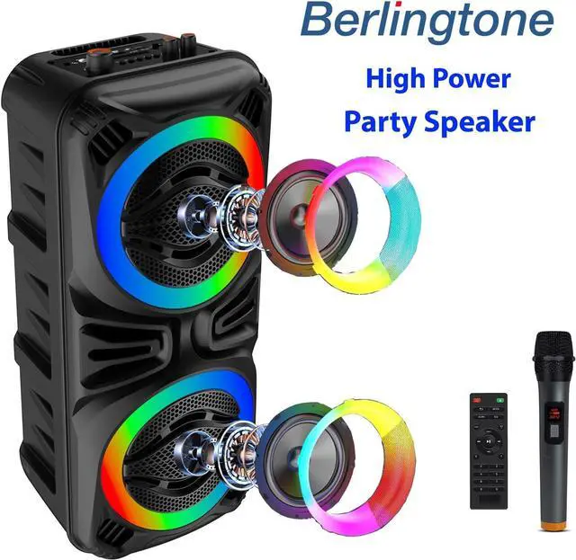 Alt view image 5 of 7 - Berlingtone Portable Bluetooth Speaker with Karaoke Function with VHF Wireless Microphones, DJ Lights, Remote Control BR