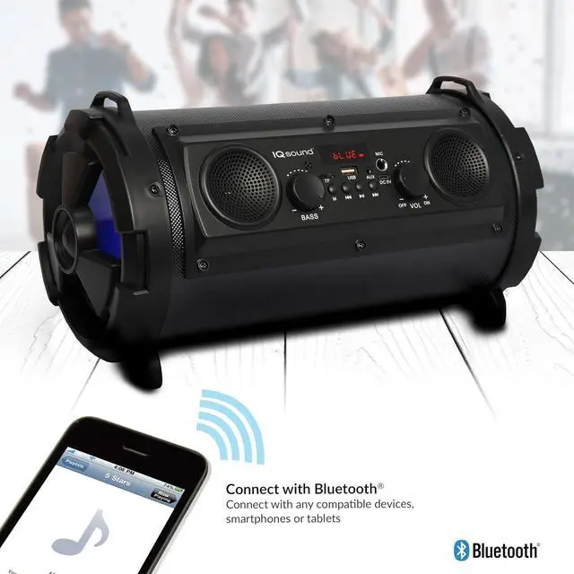 Alt view image 11 of 14 - Supersonic IQ-1525BT-BK Wireless Bluetooth Speaker (Black)