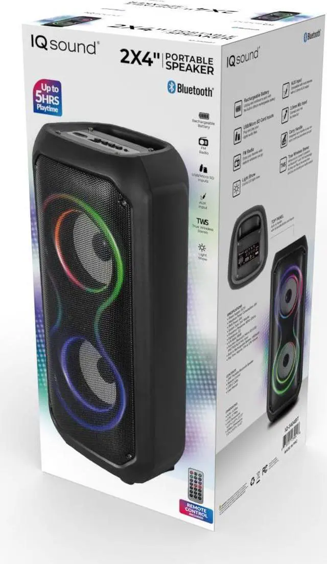 Alt view image 6 of 7 - IQ Sound IQ-3404BT 2x4-inch High Efficiency Speaker System, Bluetooth Enabled with TWS, Colorful LED Lights, USB/Micro S