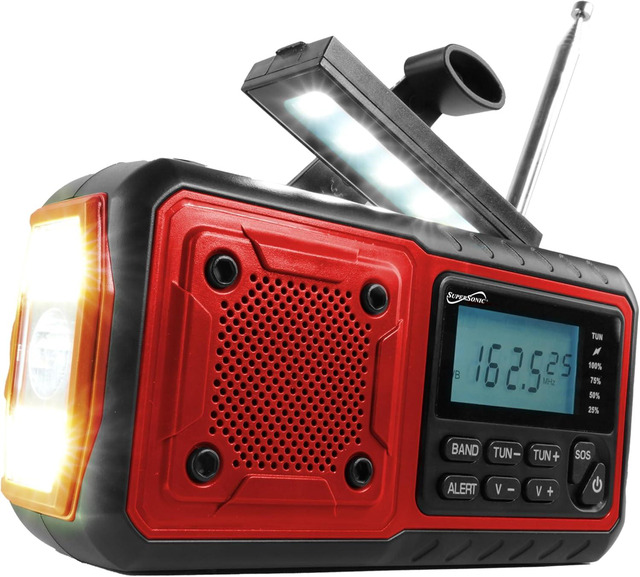 Supersonic SC-1097BT 3-Band Radio With Bluetooth, Flashlight, AM/FM/SW - Red/Black - Emergency Radio