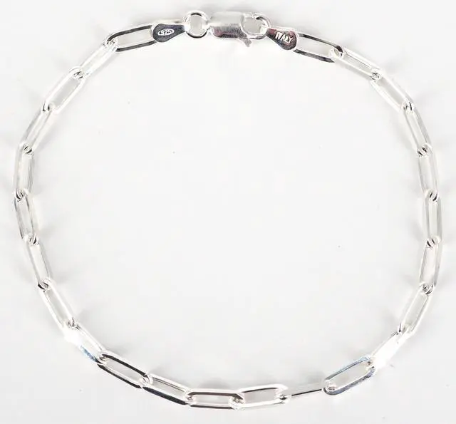 Alt view image 3 of 6 - Solid 925 Sterling Silver Paper Clip Bracelet, 3mm Width 7 Inch Paperclip Chain Italy