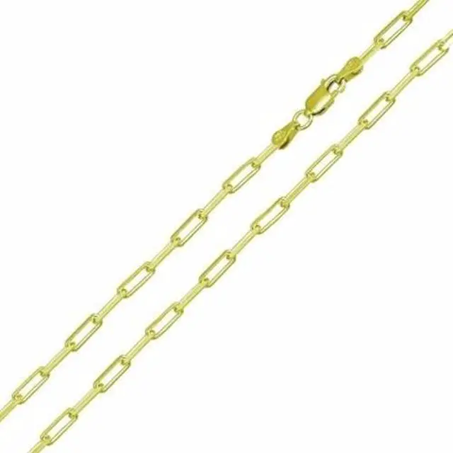 Alt view image 6 of 7 - Solid 925 Sterling Silver 14K Gold plated Paperclip Necklace 3mm Wide, 20 Inch Long Paper Clip Chain Italy