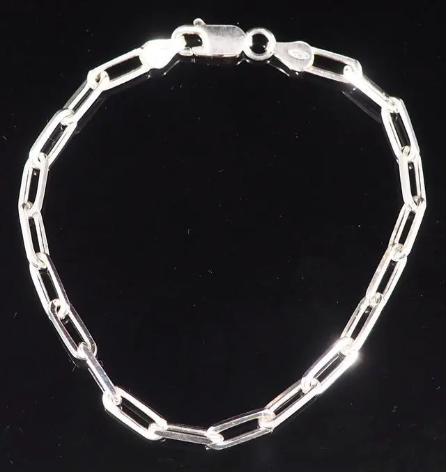 Alt view image 2 of 6 - Solid 925 Sterling Silver Paper Clip  Bracelet, 4mm Width 7 Inch Paperclip Chain Italy