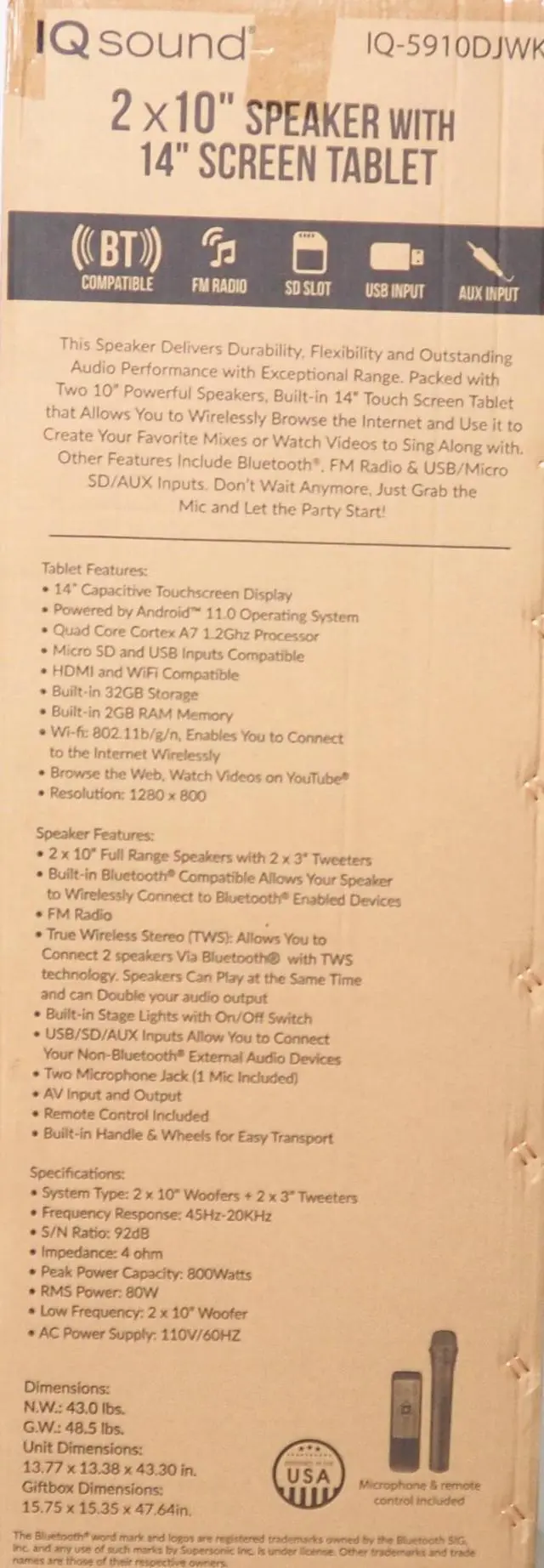 Alt view image 9 of 10 - Supersonic IQ-5910DJWK 2 x 10" WiFi Karaoke Speaker System +14" Tablet  +USB/SD/AUX +Mic and Remote Control