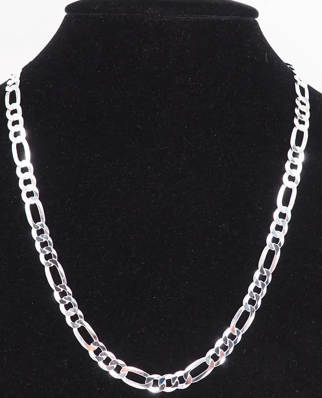 Alt view image 5 of 6 - Solid 925 Sterling Silver Italian 7.8 mm Flat 22 Figaro Link Chain Necklace for Women Men Made in Italy FIG180-22
