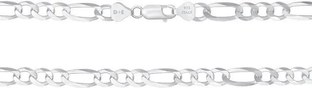 Alt view image 2 of 5 - Solid 925 Sterling Silver Italian 7.8mm Flat 20 Figaro Link Chain Necklace for Women Men Made in Italy FIG180-20