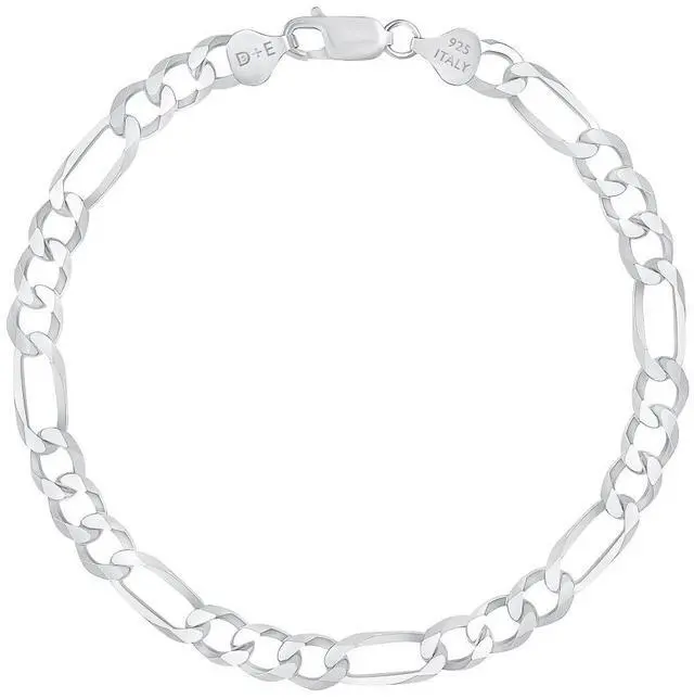 Alt view image 4 of 5 - Solid 925 Sterling Silver Italian 7.8mm Flat 20 Figaro Link Chain Necklace for Women Men Made in Italy FIG180-20