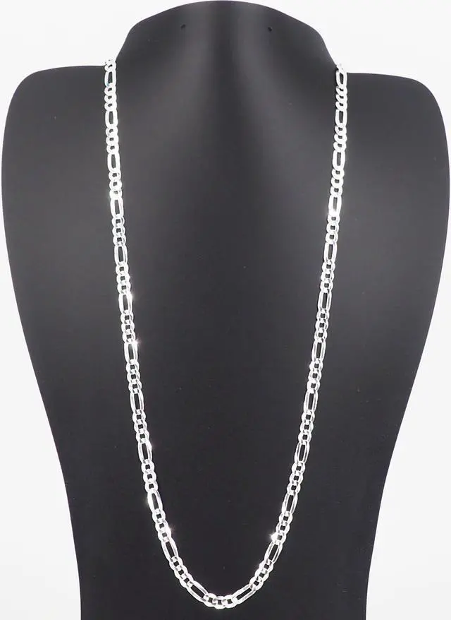 Alt view image 3 of 5 - Solid 925 Sterling Silver Italian 7.8mm Flat 20 Figaro Link Chain Necklace for Women Men Made in Italy FIG180-20