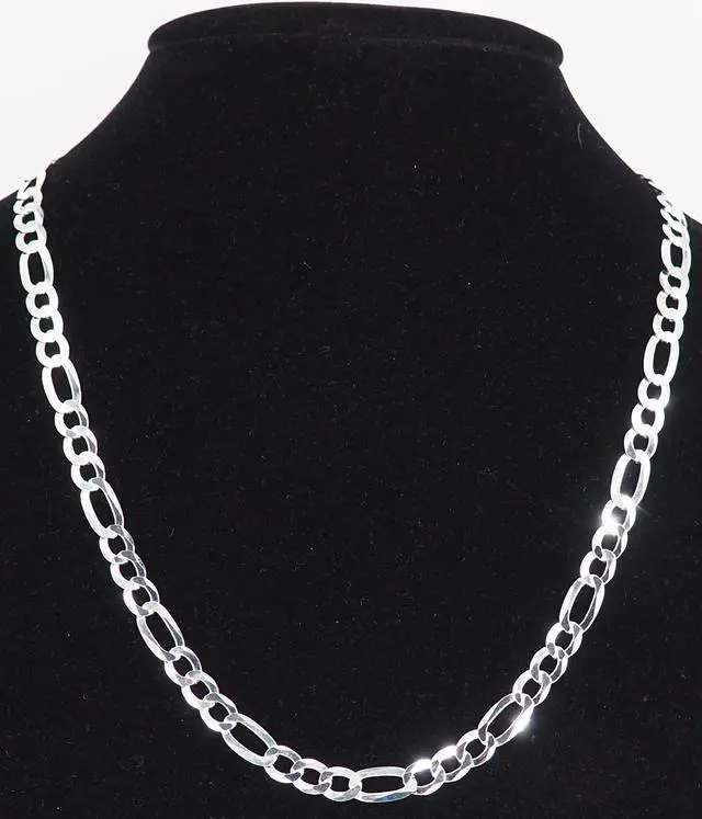 Alt view image 5 of 7 - Solid 925 Sterling Silver Italian 6.8mm Flat 22 Figaro Link Chain Necklace for Women Men Made in Italy FIG160-22