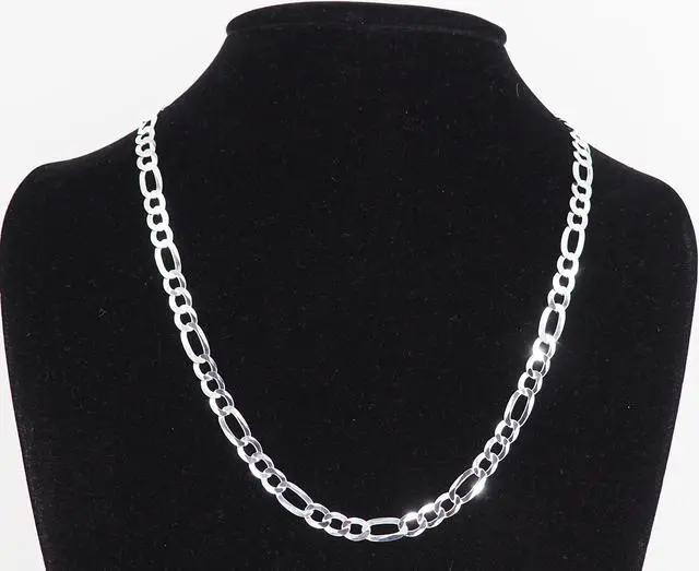 Alt view image 7 of 7 - Solid 925 Sterling Silver Italian 6.8mm Flat 22 Figaro Link Chain Necklace for Women Men Made in Italy FIG160-22