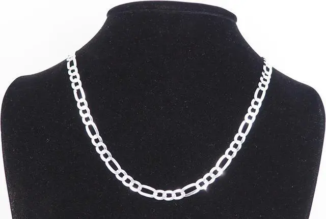 Alt view image 6 of 6 - Solid 925 Sterling Silver Italian 6.8mm Flat 20 Figaro Link Chain Necklace for Women Men Made in Italy FIG160-20