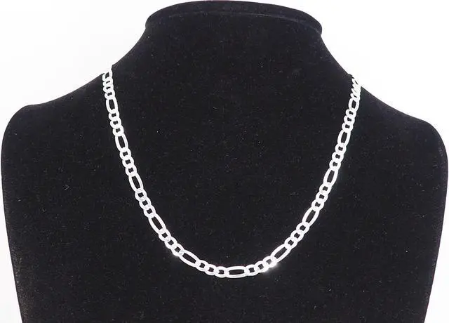 Alt view image 6 of 6 - Solid 925 Sterling Silver Italian 5.5mm Flat 20 Figaro Link Chain Necklace for Women Men Made in Italy FIG150-20