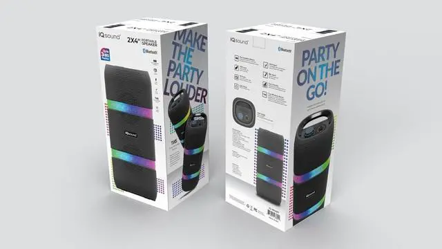 Alt view image 5 of 5 - IQ Sound IQ-3604BT 2 x 4-inch Portable Bluetooth Speaker, with TWS for Double Audio, LED Light Show, USB/Micro SD/AUX, B