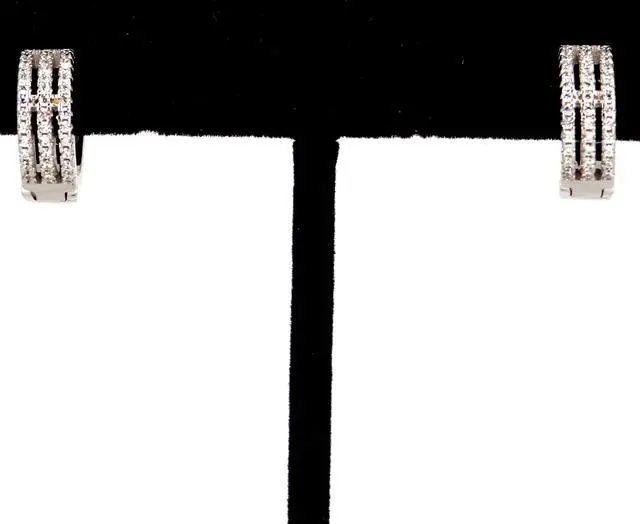 Alt view image 5 of 7 - 925 Sterling Silver 3 Strands Hoop Earrings with 3 row Cubic Zirconia ( CZ) Rhodium Plated ES1733W1