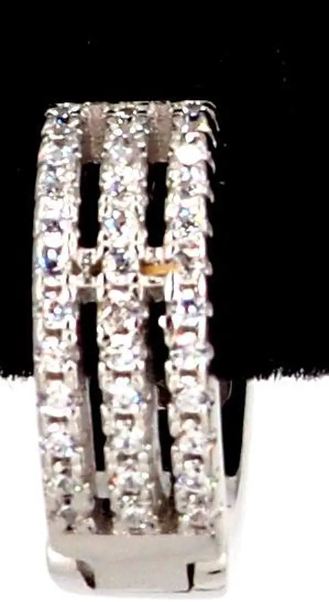 Alt view image 2 of 7 - 925 Sterling Silver 3 Strands Hoop Earrings with 3 row Cubic Zirconia ( CZ) Rhodium Plated ES1733W1
