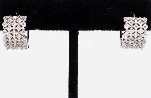 Alt view image 6 of 7 - 925 Sterling Silver Huggie Hoops Earrings with 4 row Cubic Zirconia ( CZ) Rhodium Plated EH005-12MM