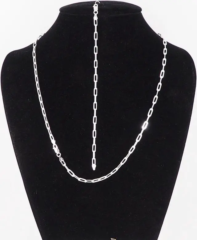 Main image of Solid 925 Sterling Silver Paper Clip Chain Bracelet (7") & Necklace (24") Set Made in Italy