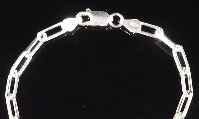 Alt view image 7 of 7 - Solid 925 Sterling Silver Paper Clip Chain Bracelet (7") & Necklace (24") Set Made in Italy