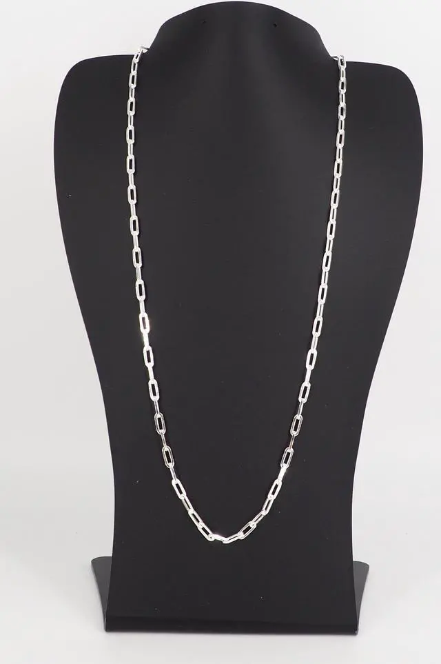 Alt view image 6 of 7 - Solid 925 Sterling Silver Paper Clip Chain Bracelet (7") & Necklace (24") Set Made in Italy