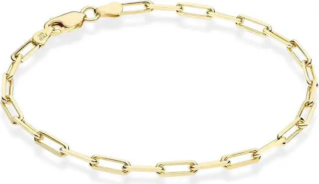 Alt view image 4 of 7 - 14K Gold-Plated 0.925 Sterling Silver Paper Clip Chain Bracelet (7") & Necklace (22") Set, Made in Italy, Elegant Gift