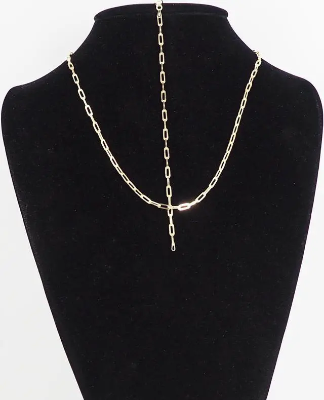 Alt view image 2 of 7 - 14K Gold-Plated 0.925 Sterling Silver Paper Clip Chain Bracelet (7") & Necklace (20") Set, Made in Italy, Elegant Gift