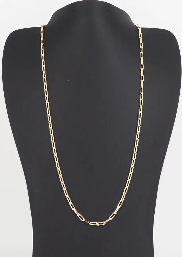 Alt view image 7 of 7 - 14K Gold-Plated 0.925 Sterling Silver Paper Clip Chain Bracelet (7") & Necklace (22") Set, Made in Italy, Elegant Gift