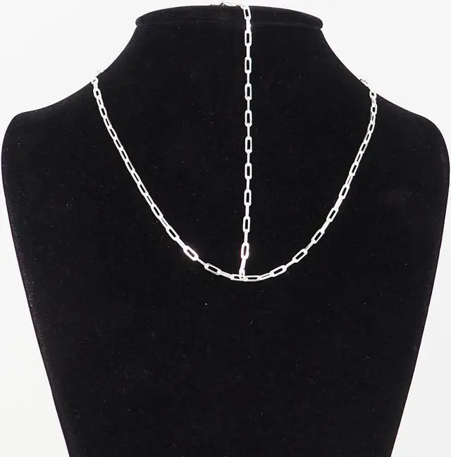Alt view image 2 of 7 - Solid 925 Sterling Silver Paper Clip Chain Bracelet (7") & Necklace (18") Set Made in Italy