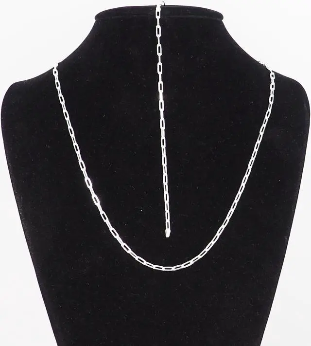 Main image of Solid 925 Sterling Silver Paper Clip Chain Bracelet (7") & Necklace (20") Set Made in Italy