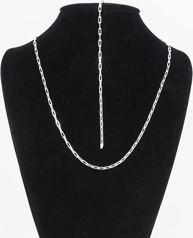 Alt view image 7 of 7 - Solid 925 Sterling Silver Paper Clip Chain Bracelet (7") & Necklace (20") Set Made in Italy