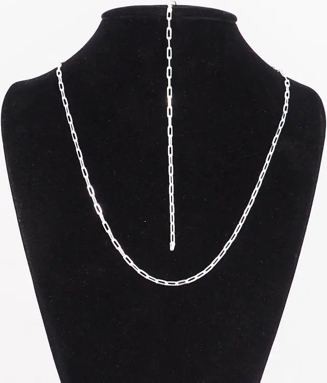 Main image of Solid 925 Sterling Silver Paper Clip Chain Bracelet (7") & Necklace (24") Set Made in Italy