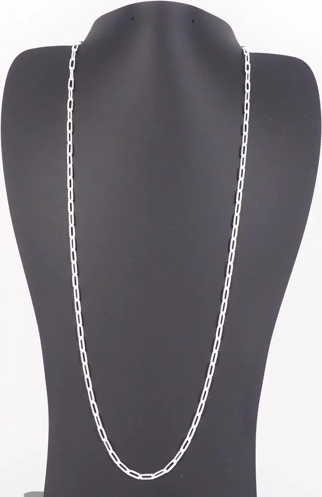 Alt view image 6 of 7 - Solid 925 Sterling Silver Paper Clip Chain Bracelet (7") & Necklace (24") Set Made in Italy