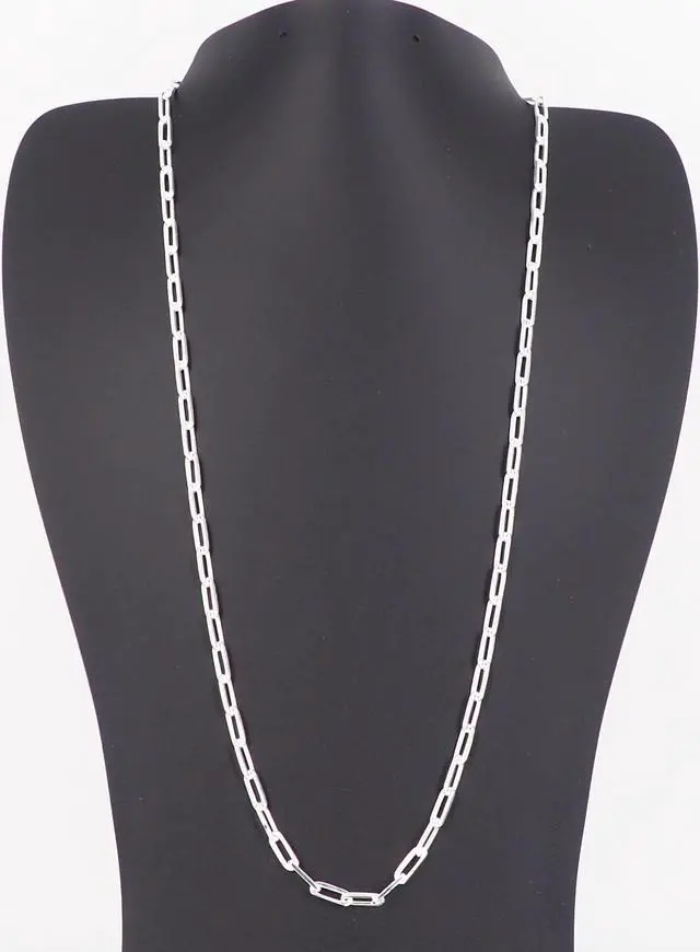 Alt view image 6 of 7 - Solid 925 Sterling Silver Paper Clip Chain Bracelet (7") & Necklace (22") Set Made in Italy