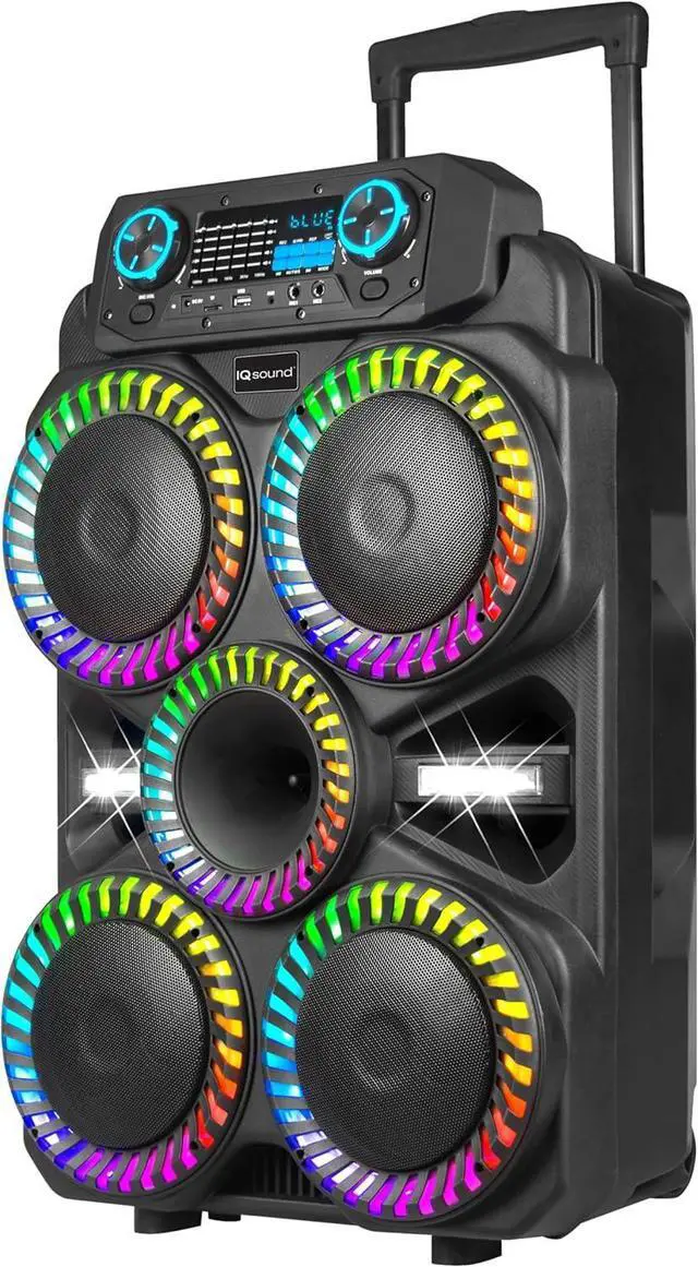 Alt view image 2 of 5 - IQ Sound IQ-8408DJBT Vortex Pro 4X8 Portable Bluetooth Speaker w/TWS, LED Lights, 40W RMS, USB/SD/FM/AUX, Mic & Remote,