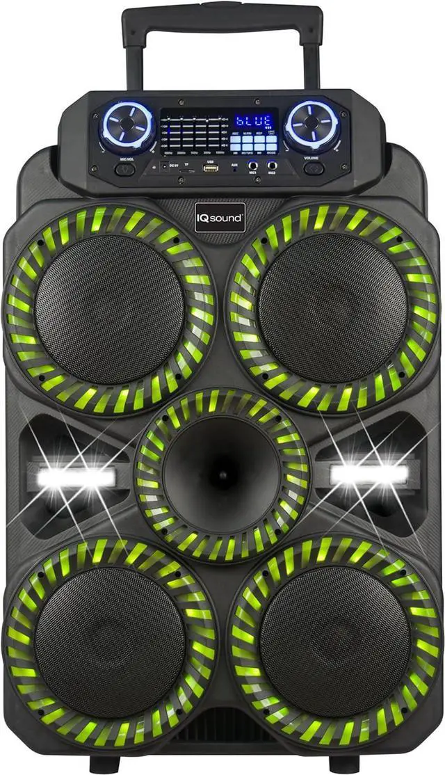 Alt view image 3 of 5 - IQ Sound IQ-8408DJBT Vortex Pro 4X8 Portable Bluetooth Speaker w/TWS, LED Lights, 40W RMS, USB/SD/FM/AUX, Mic & Remote,