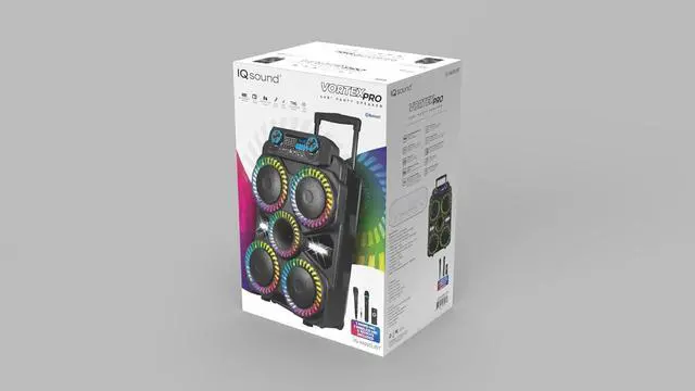 Alt view image 5 of 5 - IQ Sound IQ-8408DJBT Vortex Pro 4X8 Portable Bluetooth Speaker w/TWS, LED Lights, 40W RMS, USB/SD/FM/AUX, Mic & Remote,
