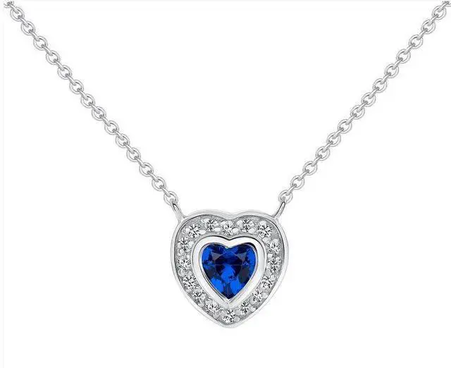 Alt view image 2 of 7 - 925 Sterling Silver Blue Heart Necklace & Earrings Set Made in Italy
