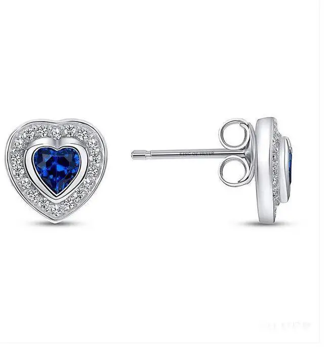 Alt view image 3 of 7 - 925 Sterling Silver Blue Heart Necklace & Earrings Set Made in Italy